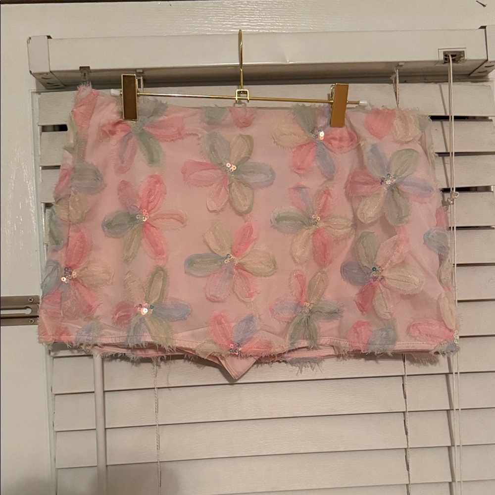 SHEIN Pink Floral Embellished Skirt